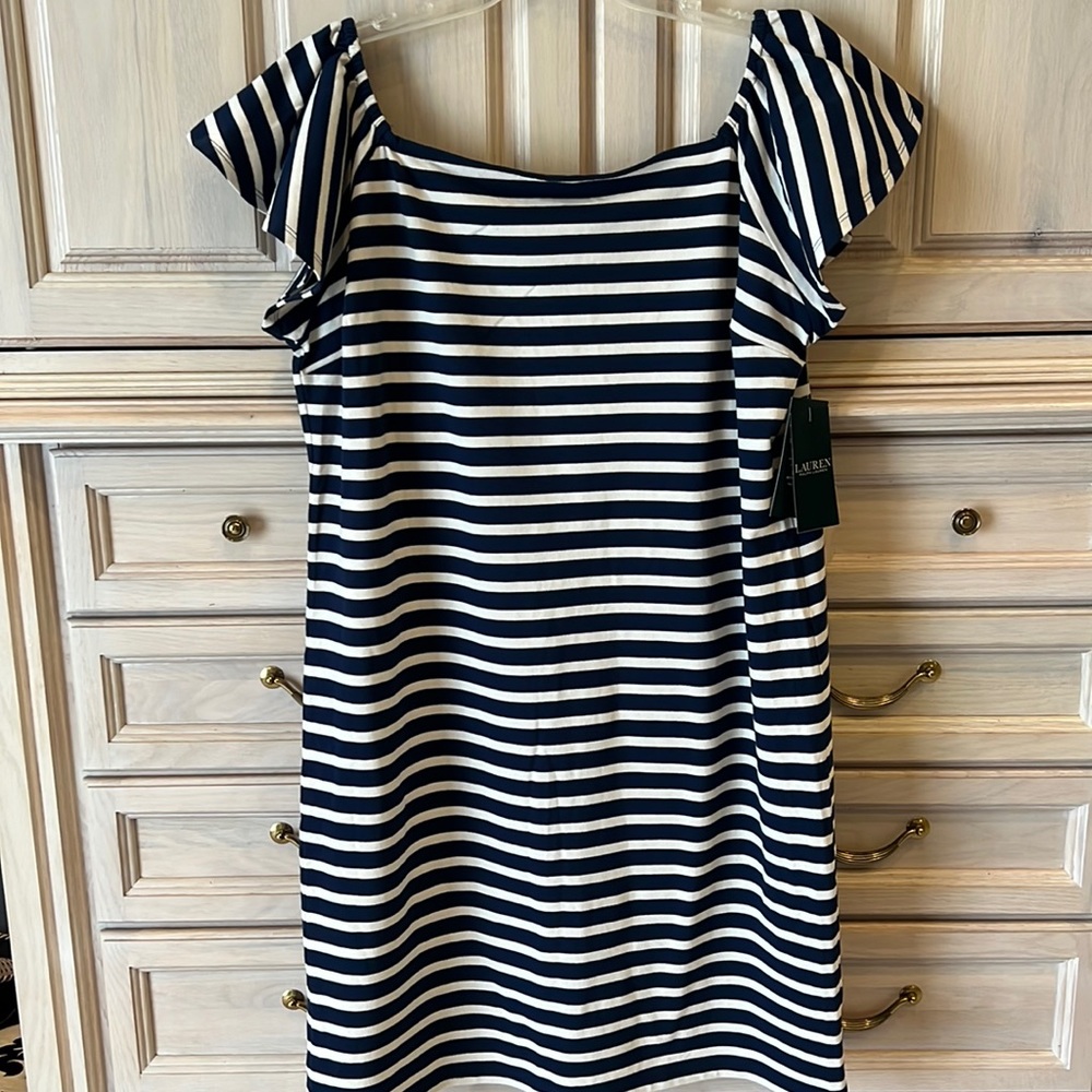 NWT Lauren Ralph Lauren striped off shoulder dress.